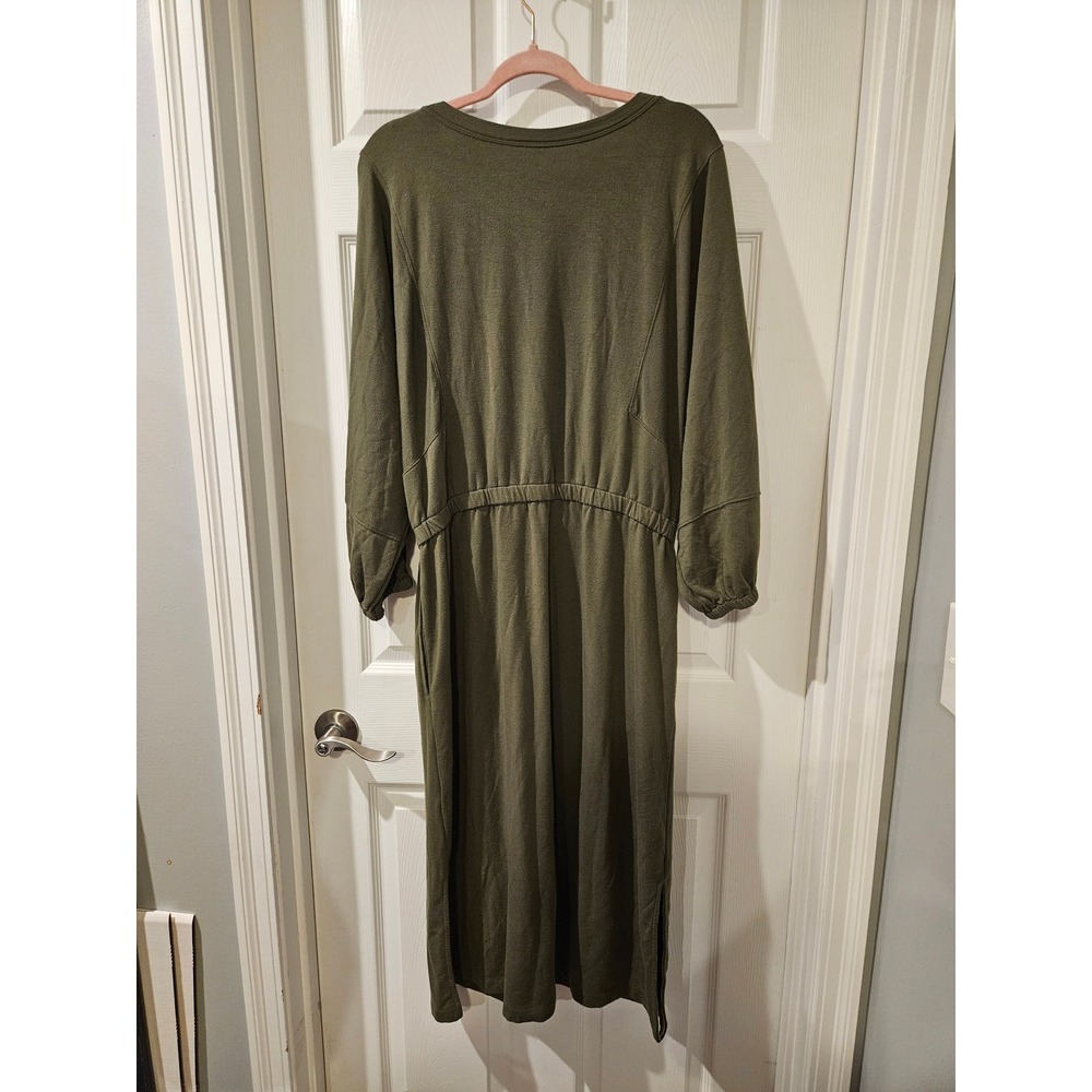 Anthropologie Thalia Midi Dress XL Olive Green Sweatshirt Belt Missing Pocket - Picture 6 of 6